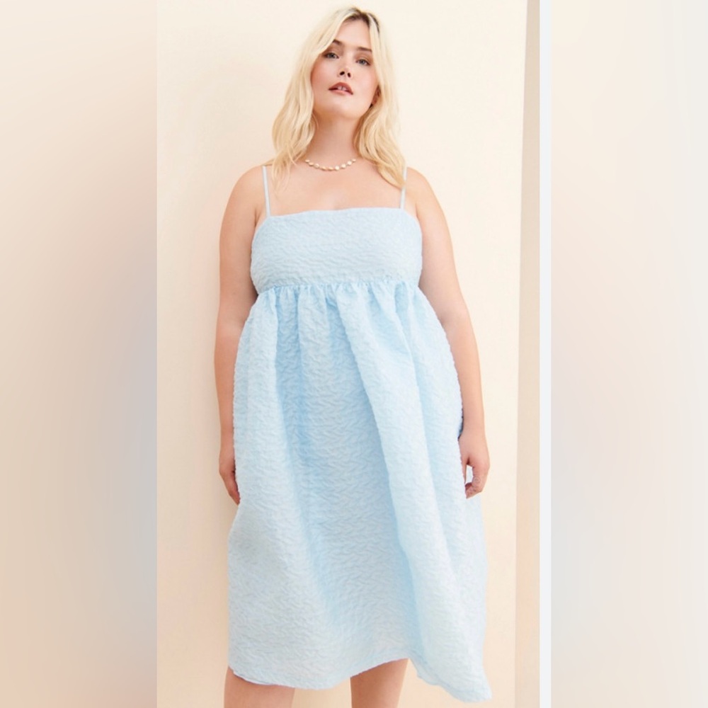 Anthropologie Mare Mare, princess dress, light blue-textured, spaghetti straps